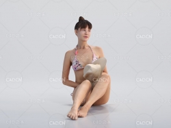 手拿帽子穿比基尼坐着的少女3D扫描人物模型 Marina 1294 3D model