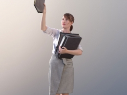 三维扫描写实人物抱档案盒摆放的国外白领女职员