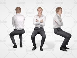 穿白衬衣坐着的男性 Casual Man Crossing Hands sitting 3d model