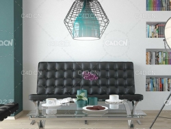 现代时尚简约客厅书房C4D模型 living room