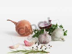 调味品蔬菜洋葱头大蒜迷迭香胡椒C4D模型 Onion garlic rosemary pepper