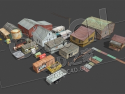 C4D低面破旧石棉瓦房子模型 ZDR_elements
