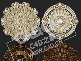 C4D欧式石膏雕花灯盘灯座浮雕花构件模型 Socket