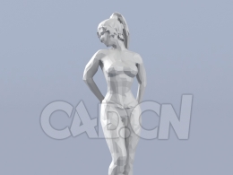 低面多边形卡通人物扭头背双手站立的女性模型