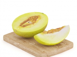 切开的蜜瓜C4D模型 Halved Yellow Melon 黄色蜜瓜 甜瓜 哈蜜瓜 新鲜水果 黄蜜瓜