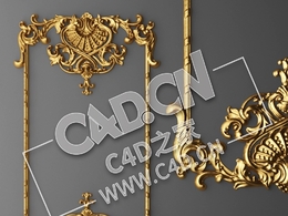 C4D镜框花线画框欧式装饰雕花框模型_92 Stucco