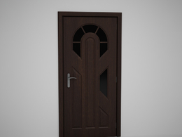 弧形玻璃装饰压线实木门C4D模型下载 Door model