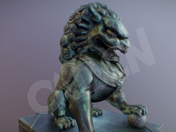铜狮子脚踩绣球青铜狮子雕塑石狮C4D模型 Lion sculpture