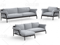 灰色客厅沙发双人沙发单人沙发布艺沙发C4D模型 sofa 3d model