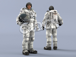 站立右手抱头盔白色太空服年轻女性宇宙航天员Idle Helmet Pilot ArmPit
