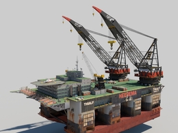 海上石油钻机 双吊船C4D模型 Dual Crane