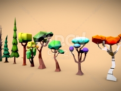 一组通话风格的低聚松树植物C4D模型合集
