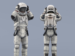 戴头盔的白色太空服年轻男性宇宙航天员idle Helmet Scifi PutOn