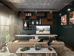 C4D室内客厅模型白模Living Room Scene 3D Model