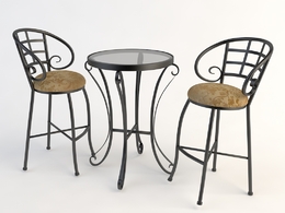 欧式铁艺桌椅 玻璃桌椅C4D模型 Tables and chairs -008 3d model