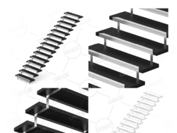 现代黑白时尚直梯复式公寓别墅悬空直式楼梯悬浮楼梯C4D模型Stairs 3d model-3