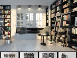 60组室内高端家具：书房书柜样式3D模型合集(MAX模型)