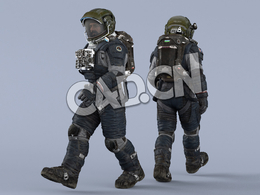 行走的深蓝色航天服大胡子男性太空宇航员Walk