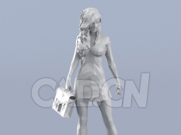 低面多边形卡通人物手拿皮包站立的短裙女秘书模型