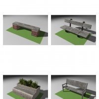 公园休闲椅、木椅C4D模型 Park leisure chairs 3D model