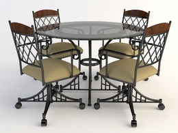 欧式铁艺桌椅 四人桌 时尚餐桌 玻璃桌椅C4D模型 Tables and chairs -045 3d model