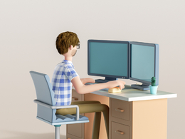 在电脑前办公的程序员卡通动漫角色人物