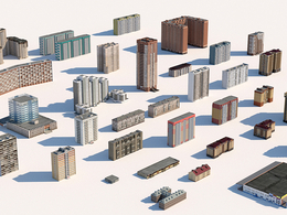 小区居民楼城市建筑楼房C4D模型Russian Buildings Pack of More Than 30 Buildings