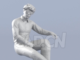 低面多边形卡通人物戴眼镜坐着的男人模型