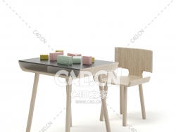 带积木的儿童座椅和桌子C4D模型下载 Children Chair and Table with Blocks