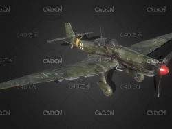 德国Junkers Ju-87螺旋桨俯冲轰炸机C4D模型 German bomber 3d model