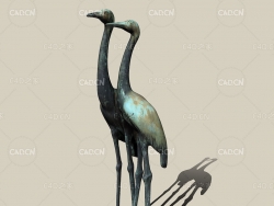 两只青铜仙鹤雕塑C4D模型 Crane