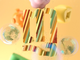 C4D OC字母切片动画粒子球工程C4D Octane Project Files_ Letter Nyo