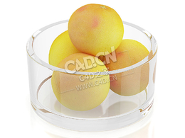 C4D玻璃碗里的柚子葡萄柚水果模型 Grapefruits in glass bowl
