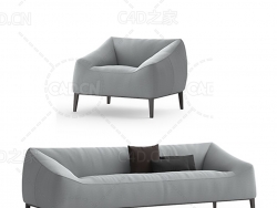 灰色布艺双人沙发单人沙发C4D模型 sofa 3d model