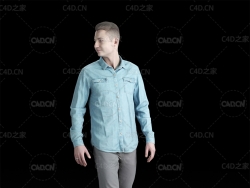 时尚年轻男性回头3D扫描人物模型 Humano Casual man walking and looking 3D model
