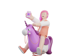 骑木马的卡通女孩