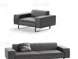 深灰色时尚沙发单人双人沙发C4D模型 sofa 3d model