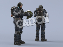 双手抱头盔站立深蓝色宇航服大胡子男性太空飞行员idle Helmet Scifi PutOn