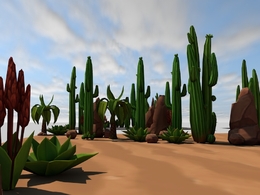 C4D低面多边形沙漠植物 仙人掌模型 Cactus Pack