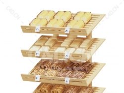 C4D商场超市面包蛋糕货架烘焙产品木架模型下载market shelf bakery products