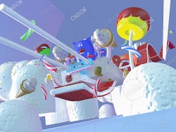 奶油蛋糕冰淇淋夹心饼干卡通场景C4D模型splash poked studio