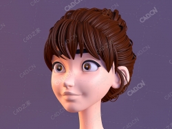 盘起头发的卡通女孩角色人物C4D模型Cartoon characters