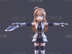 手拿宝剑的卡通动漫女孩角色人物C4D模型Claris