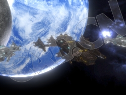 太空飞船3个和宇宙种的2个星球天体模型