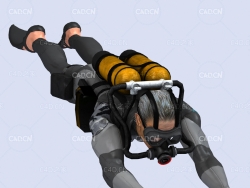 潜水员水底平行前进姿势动画深海潜水蛙人C4D模型DiverHunter-DPV move
