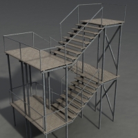 工业设施1-23：工厂铁质楼梯/车间Z形操作梯3D模型