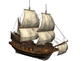 古代豪华木制大型帆船C4D模型 Sailing 3d model