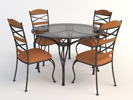 欧式铁艺桌椅 四人桌 圆桌 餐桌 玻璃桌椅C4D模型 Tables and chairs -037 3d model