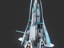 未来科幻创意摩天大楼建筑c4d模型 Sci-Fi Futuristic Future Fantasy City Building-7