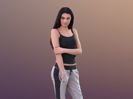 三维扫描写实人物穿休闲运动装站立的国外女人